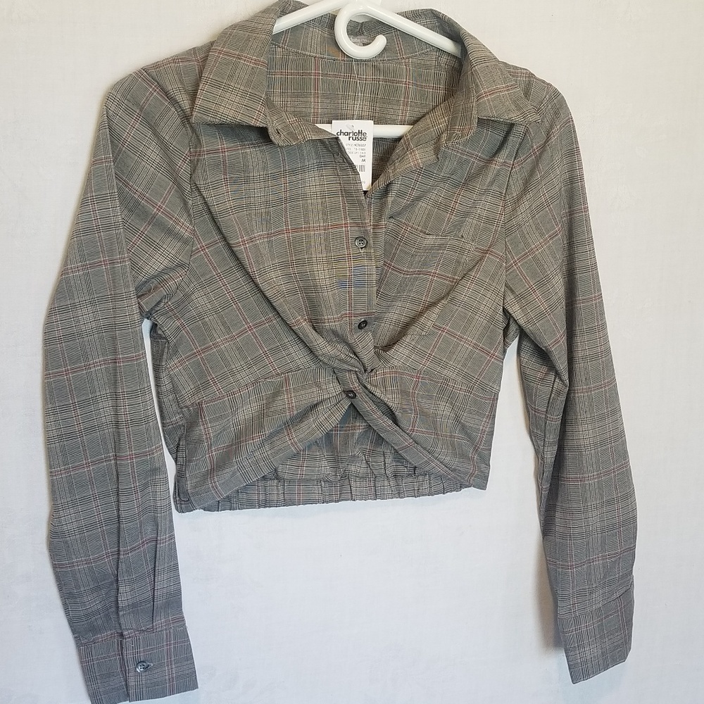 Charlotte Russe Plaid Buttoned Crop Top